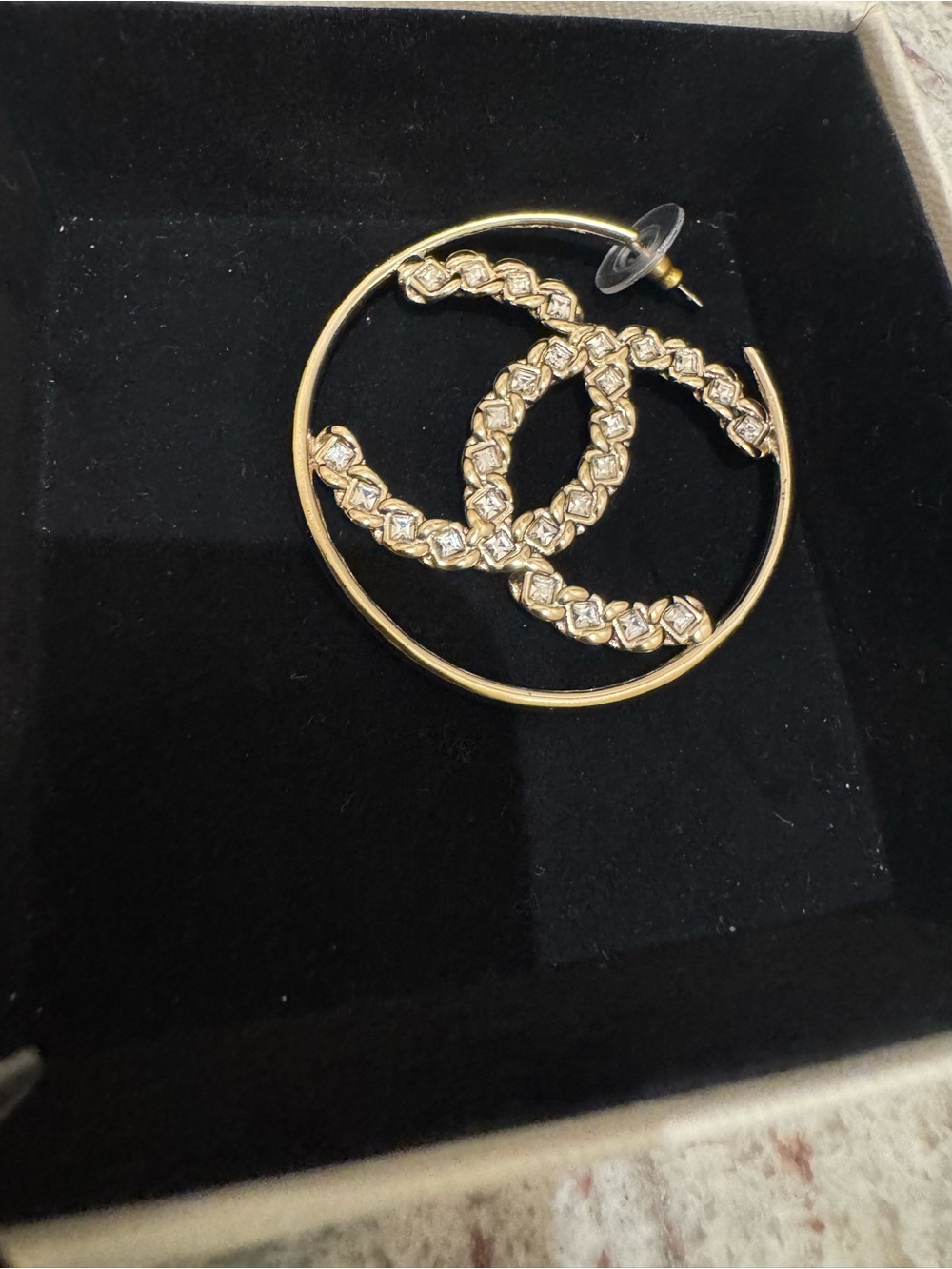 CHANEL Runway Gold CC Hoop Earrings with Crystal Detailing - Picture 5 of 5